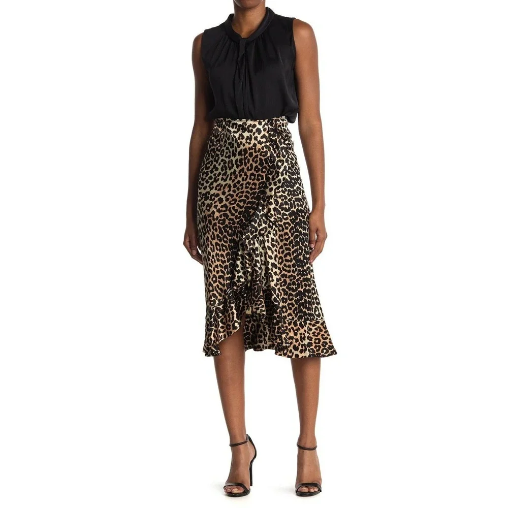 NWT GANNI‎ Leopard Print Satin Midi Skirt Size EU 40/ US 8 $295